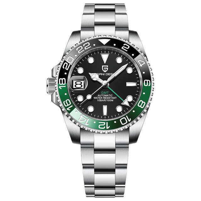 New GMT Full Luminous Men's Fully Automatic Mechanical Watch Stainless Steel Calendar Movement NH34A Wristwatch