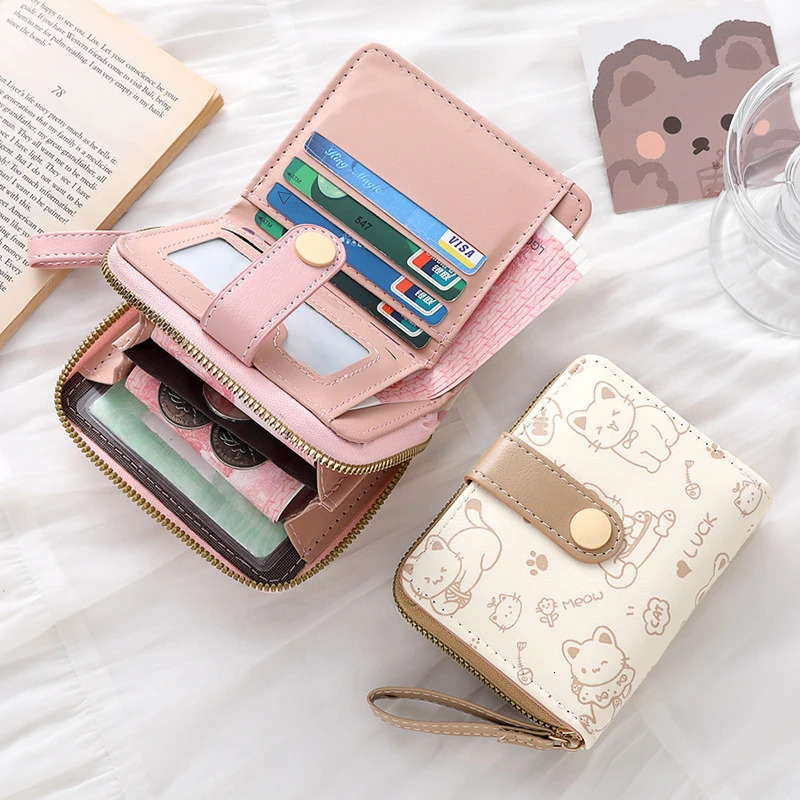 Cute Cat Wallets for Women Card Holder Small Purses with Zip Coin Pocket High Quality Square Hand Bags 251029