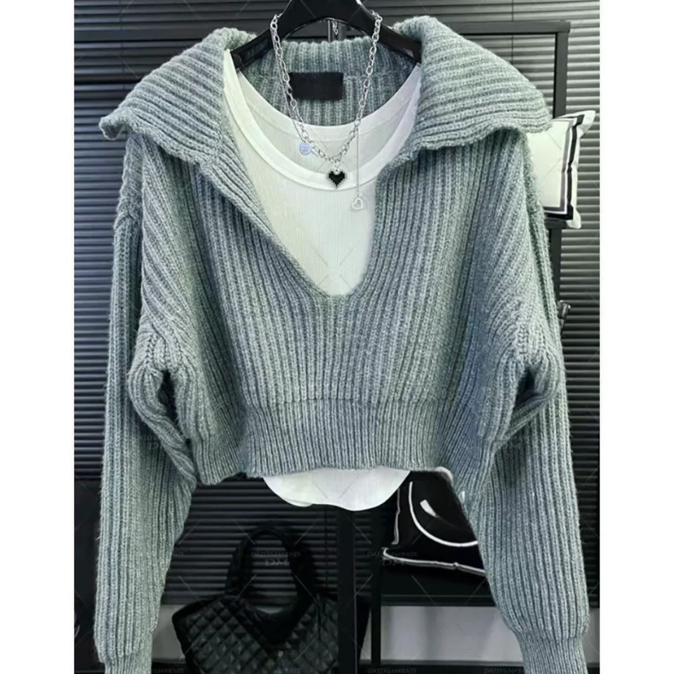 Korean Style Womens Sweater Winter Elegant Matching Long Sleeve Top Chic Casual Pullover Solid Blouse Knitwear Jumper Y2K Top 251029