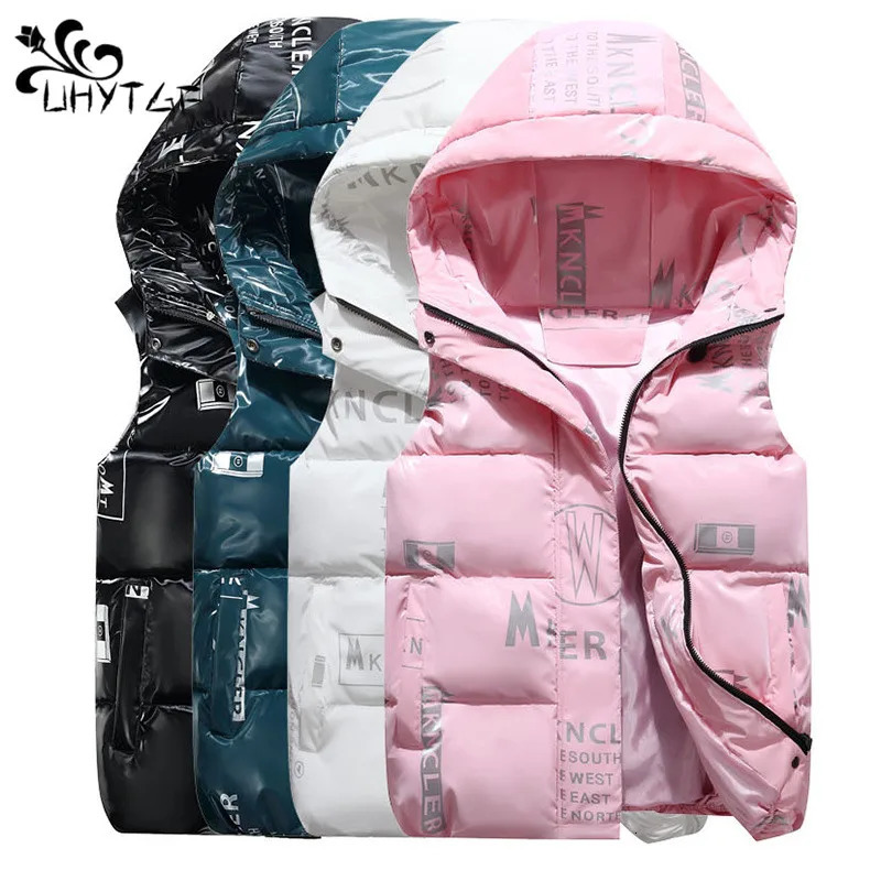Winter Vest For Womens Hooded Vests Waterproof Cotton Padded Sleeveless Down Jacket Female Bright Waistcoat Plus Size 4XL 251029