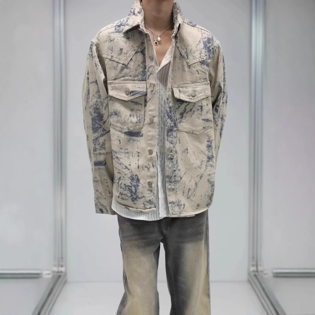 2025 Tie-dye Denim Jacket For Men And Women Designer Jacket Spring And Autumn American High Street Style Niche Design Loose Washed Shirt Jacket