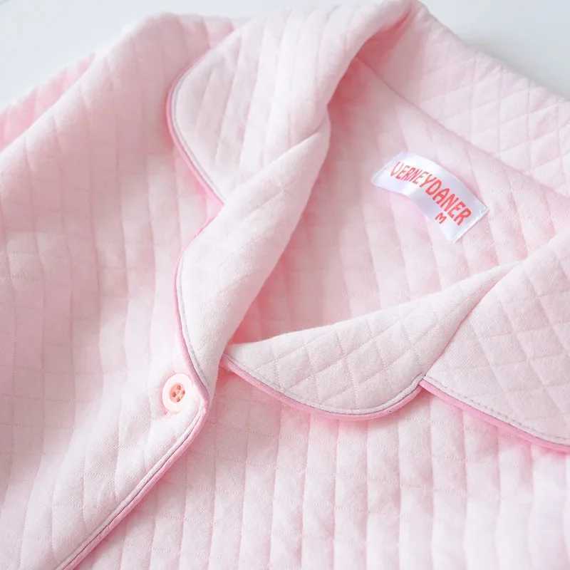 New autumn and winter pajamas ladies pure cotton longsleeved thick warm winter home service suit solid color cardigan sleepwearT251029