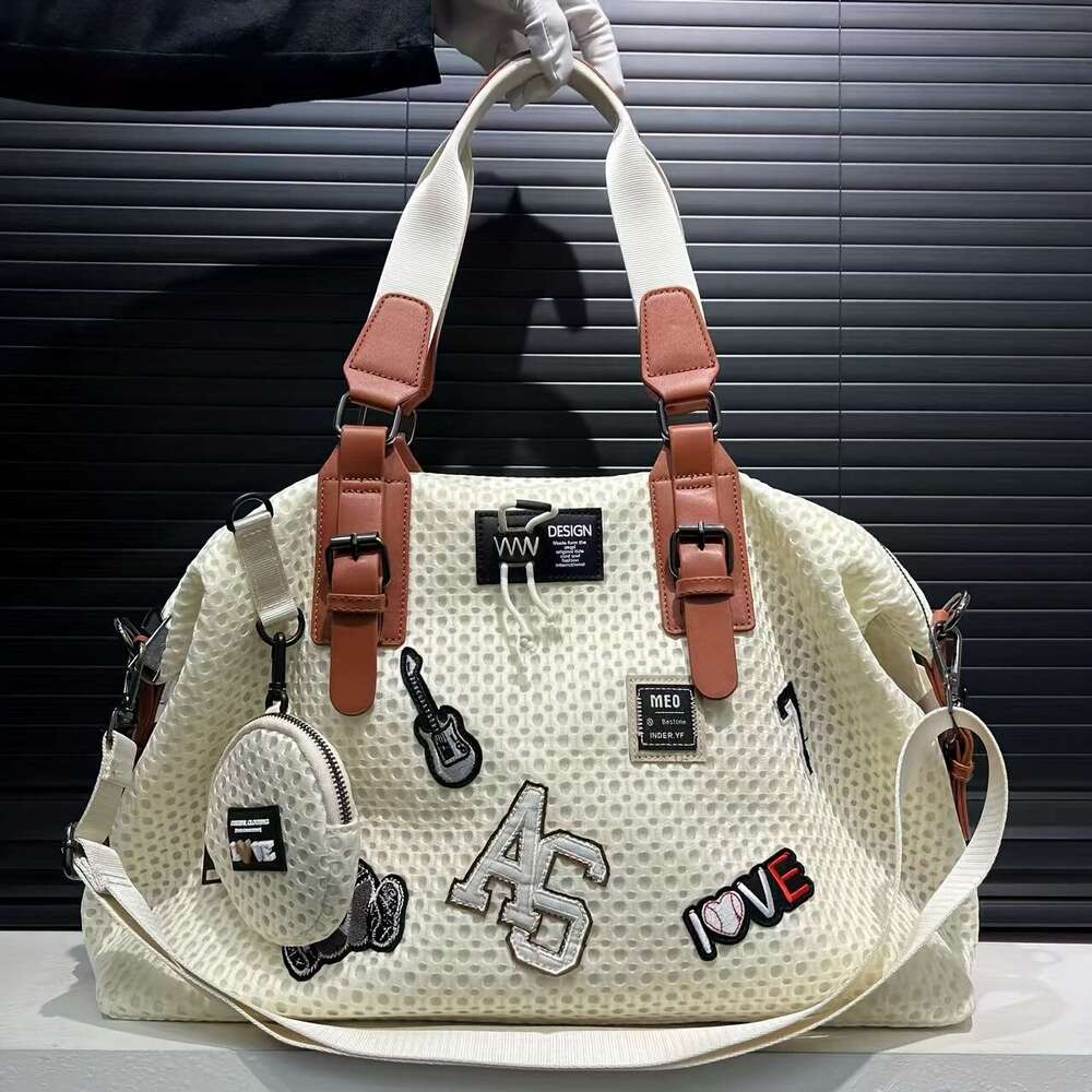 Large Capacity Shoulder Bag Women, Black With Teddy Bear Patch, Versatile Tote, Casual Vacation Handbag, Essential Travel Accessory, Ideal