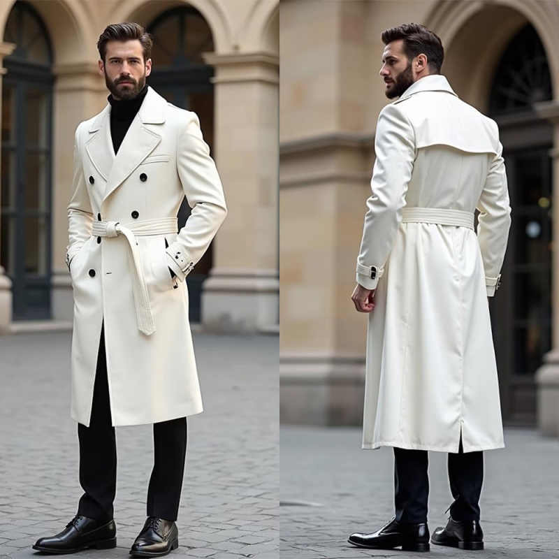 Solid England Style Men's Overcoat Double-Breasted Long Coat Casual Autumn Winter Street Fashion Outdoor Warm Customized trajes para hombre