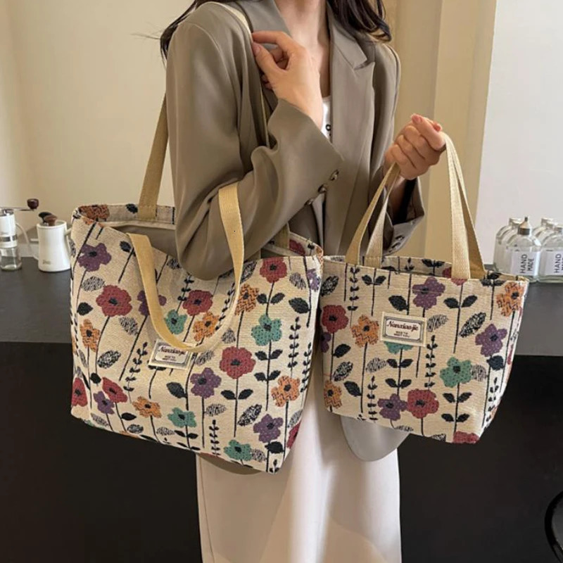 Fashion Flower Floral Printing Single Shoulder Bag Reusable Large Capacity Messenger Bags Simple Versatile Tote Bags 251029