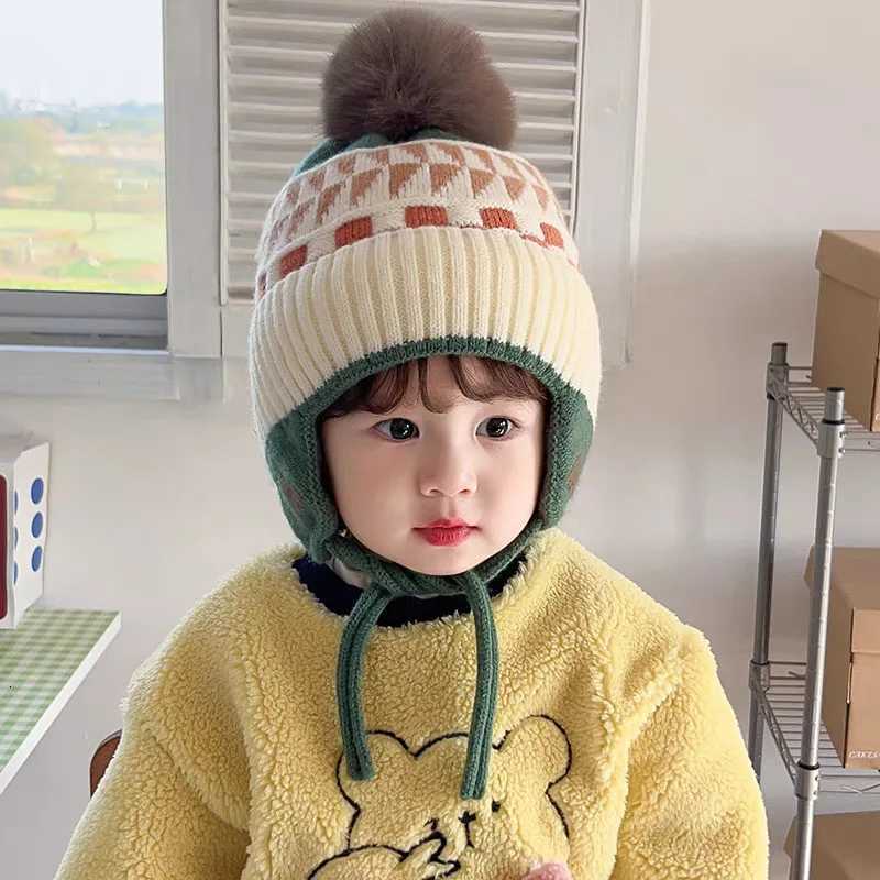 Fluffy Fur Ball Baby Knitted Hat Winter Warm Kids Earmuffs Cap 36year Boy Girl Woolen Crochet Bonnet Fashion Children Beanies251028