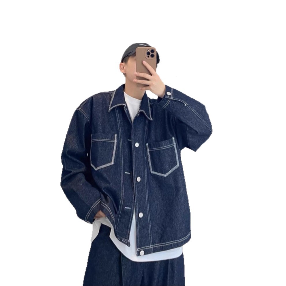 American Style Spring And Designer Jacket Autumn Loose Stitching Denim Jacket Men's Trendy Brand Versatile Workwear Top