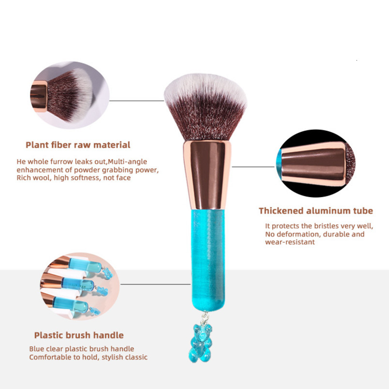 INITIAL CONTACT Factory Price Cute Bear Blue Loose Powder Single-Ended Makeup Brush Contour Brush Portable Foundation Brush