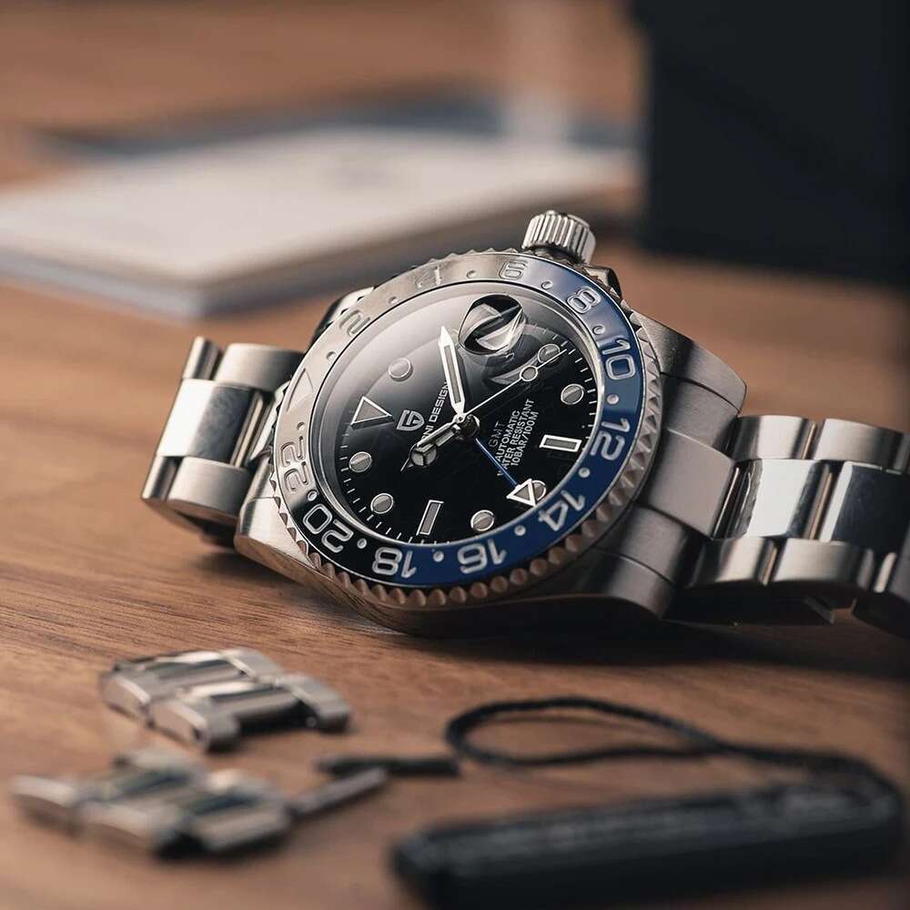 New GMT Full Luminous Men's Fully Automatic Mechanical Watch Stainless Steel Calendar Movement NH34A Wristwatch