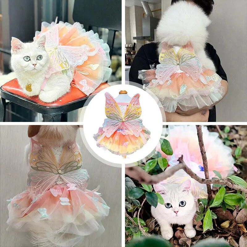 Pet Princess Clothes Kitten Thin Skirt Dog Cat Rainbow Butterfly Puffy Dress Dogs Skirt Summer Dresses Pets Supplies 251029