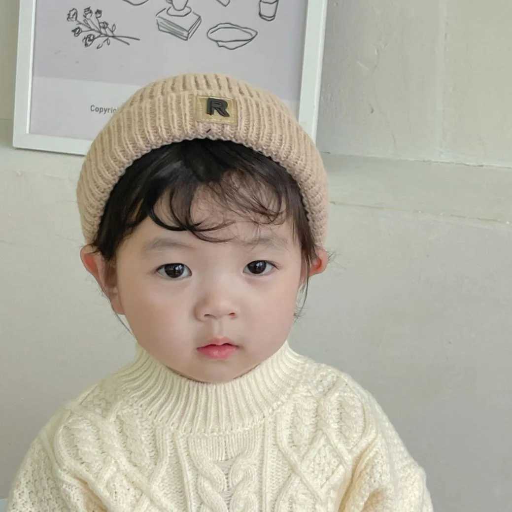 PLetter Baby Knitted Beanies Winter Warm Children Woolen Hat 05year Boy Girl Toddler Melon Cap Solid Color Kids Crochet Bonnet251028