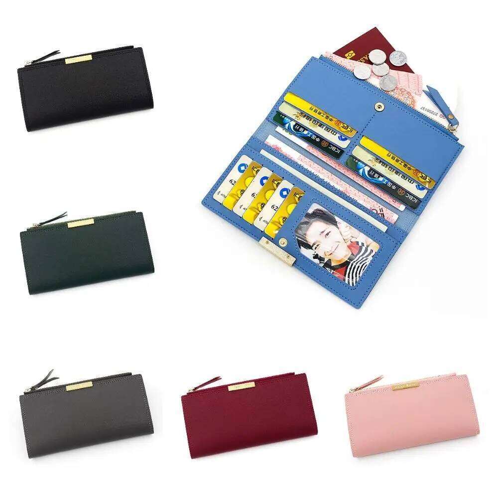 Multi card Women s Long Wallet Portable PU Leather Card Photo Holder Korean Style Note Compartments Purse Mother Gift