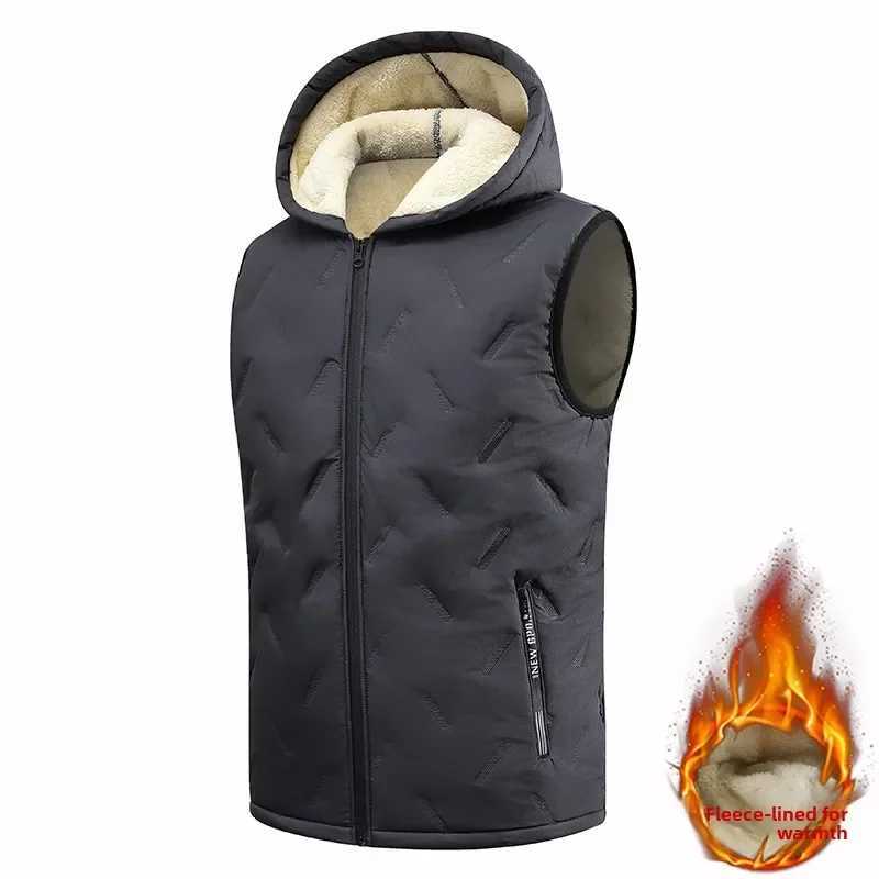 2025 Autumn and winter fashion mens cotton vest jacket casual multifunctional plus size warm hooded sleeveless mens top W251029