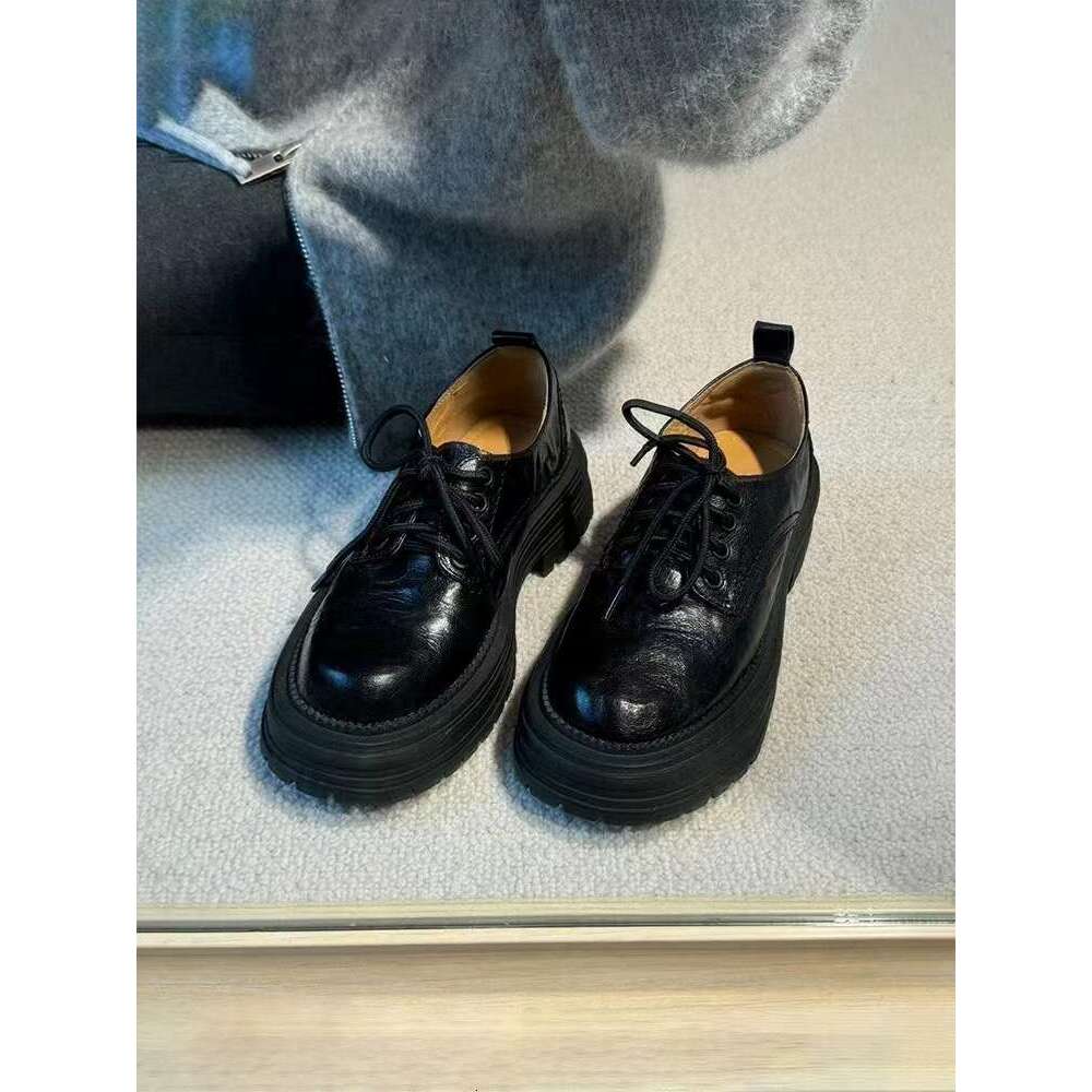 British Style Cross Lace Designer Shoe Genuine Leather Thick Sole Women's Loafers 2025 Autumn Round Toe Chunky Heel Single Shoes