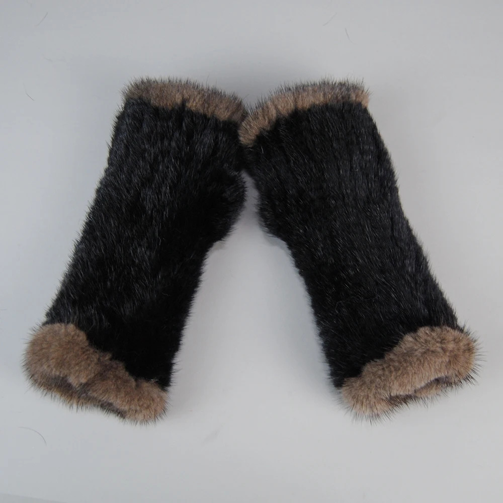 Lady Winter Real Mink Fur Gloves Hand Knitted Real Mink Fur Fingerless Gloves Women Warm Strong Elastic Real Mink Fur Mittens 251029