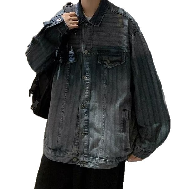 Spring And Autumn Designer Jacket Design Sense Niche Casual Trendy Loose Workwear Striped Denim Jacket Men's Top