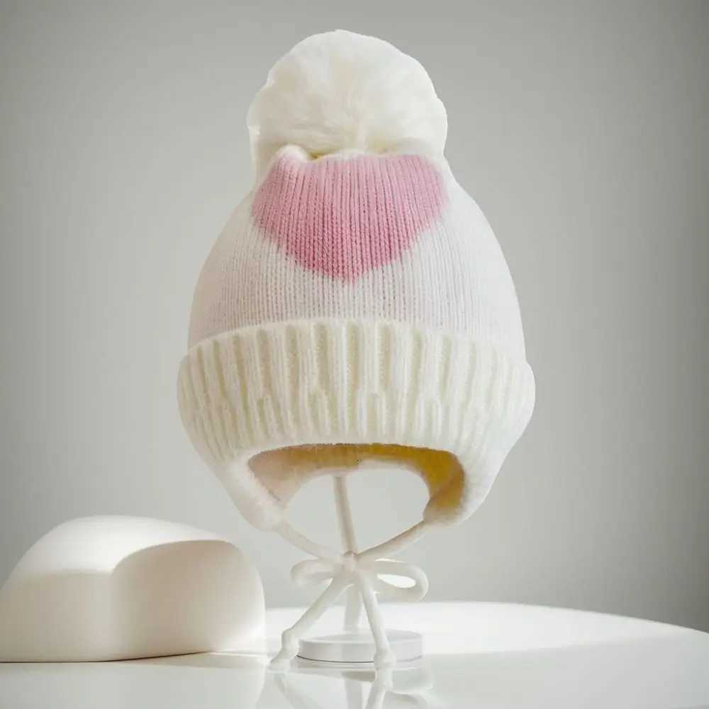 03Year Windproof Solid Color Baby Knitted Hat Soft Plush Ball Children Warm Cap Cartoon Cute Winter Hat Boys Girls251028