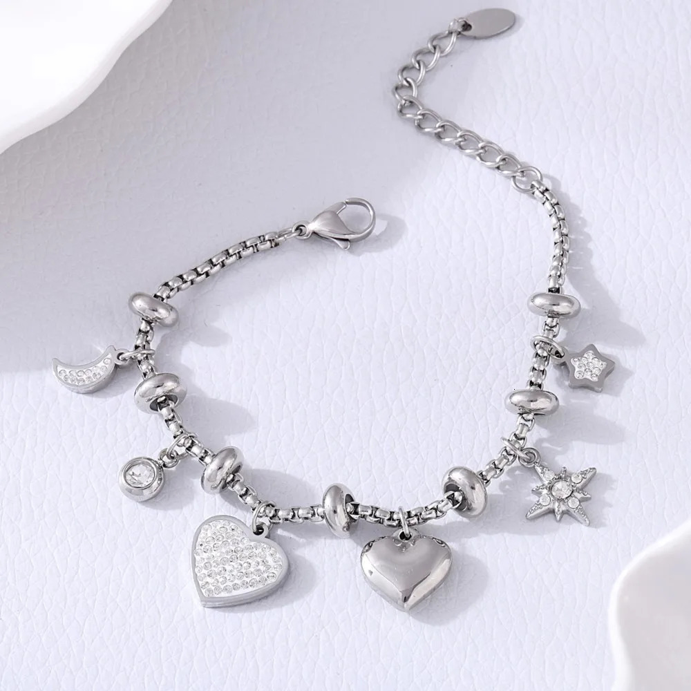 316L Stainless Steel Heart Charm Bracelets For Women 18k Gold Plated Various Pendants With Shining Zircon Womens Hand Bracelet 251028