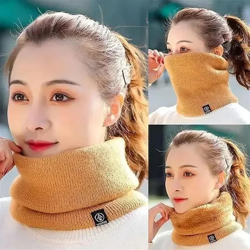 Warm Winter Ring Scarf Women Men Unisex Solid Plus Velvet Knitted Full Face Mask Snood Neck Scarves Bufanda Thick Muffler 251021