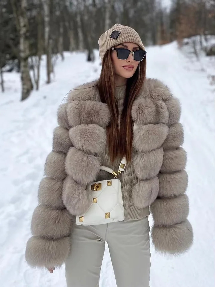 Faux Fur Short Coat Women Cropped Long Sleeve Artificial Fox Fur Jacket Women Winter Fluffy Top Thick Warm Furry Fur Outwear 251029