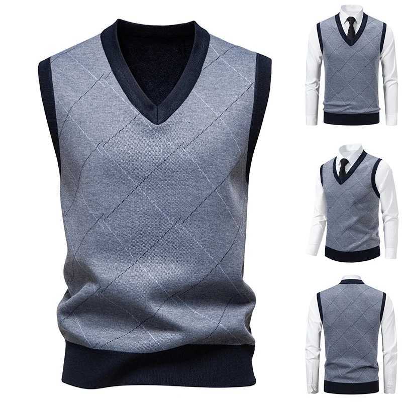 Mens Knitted Warm Sweater in Autumn and Winter Vneck Vest Diamond Grid Twisted Flower Casual Fashion Versatile Top W251029