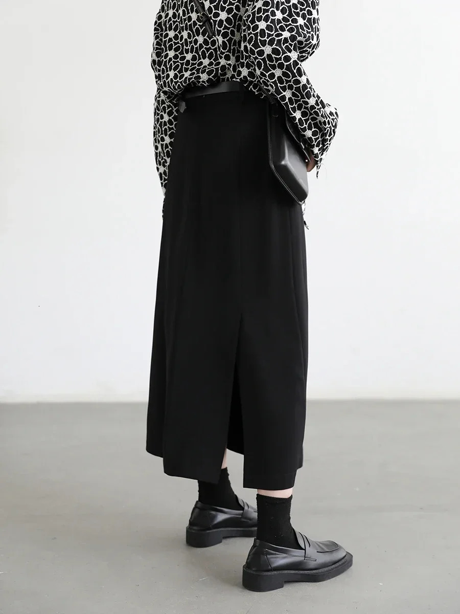 CHIC VEN Womens Skirts Loose High Waist Pleated Straight Tube Skirt Slit Black Female Clothes Office Lady Autumn Winter 2024 251028