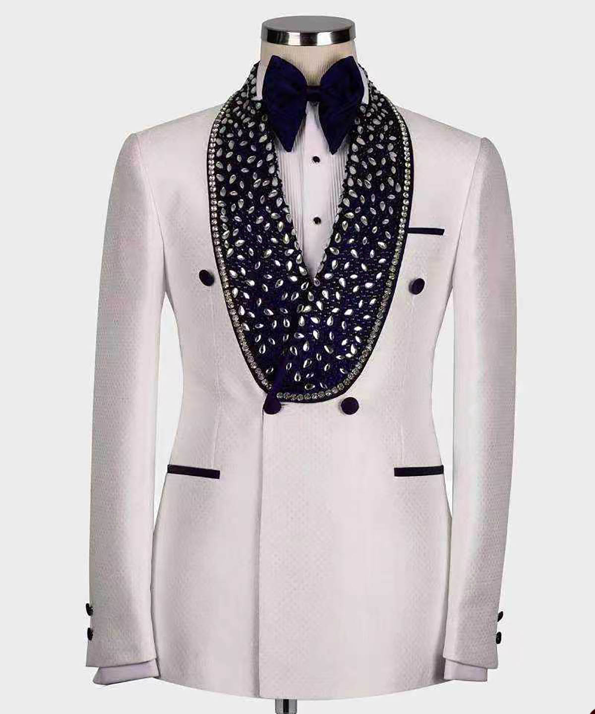 Luxury Suits Men Crystals Beaded Shawl Lapel Prom Jacket Customized 2 Pieces Formal Party Groom Wedding Tuxedos costumes homme