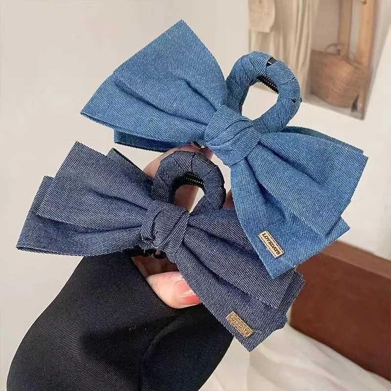 1PC Denim Fabric Hair Clip Bow Clip Womens Elegance Back of the Head Updo Grip Clip Elegant Shark Clip Hairpin HeadpieceW251028