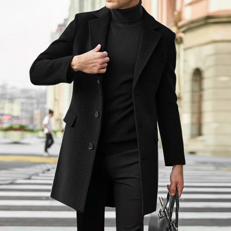 Autumn Winter Mens Casual Wool Coat British Style Mens Long Sleeve Wool Jacket Lined 251029