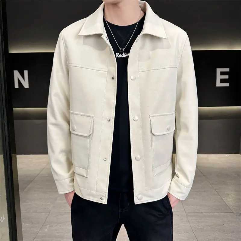 Mens Leather Jacket Mens Spring Autumn New Shirt Lapel Trend Motorcycle Leather JacketT251029