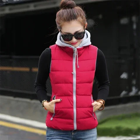 Woman Jacket Vest Autumn Winter CottonPadded Coat Vest Female Hooded Cotton Jacket Chaleco Mujer 251029