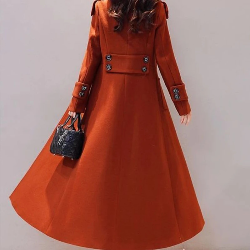 Womens Long Woolen Coat Spring Autumn Korean Waist Slimming OverKnee Thick Keep Warm Woolen Coat Lady Overcoat 251029