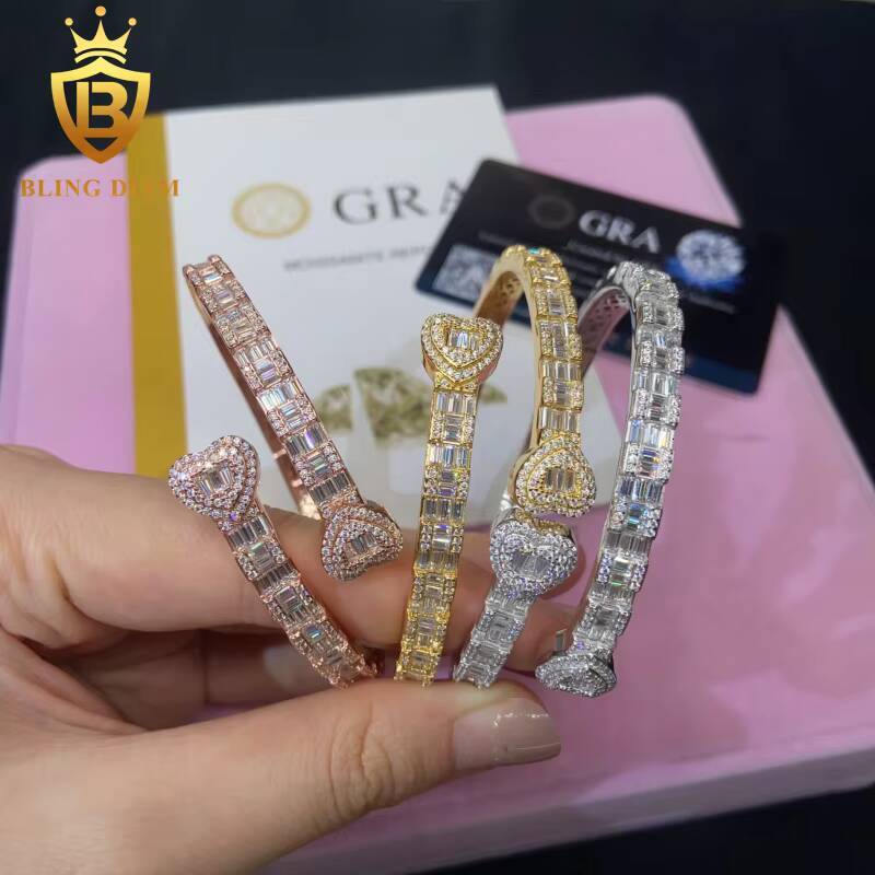 Hot Saling Hip Hop Style Bangles 925 Sterling Silver Iced Out VVS Moissanite Bracelet Pass Diamond Tester with GRA Certification