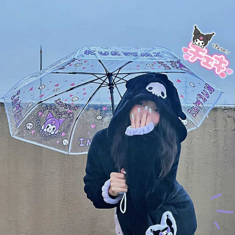Sanrio Sanrio Hello Kitty Kuromi Melody Cinnamoroll Soft Girl Anime Fully Automatic Transparent Umbrella Thickened Foldable Portable L251029