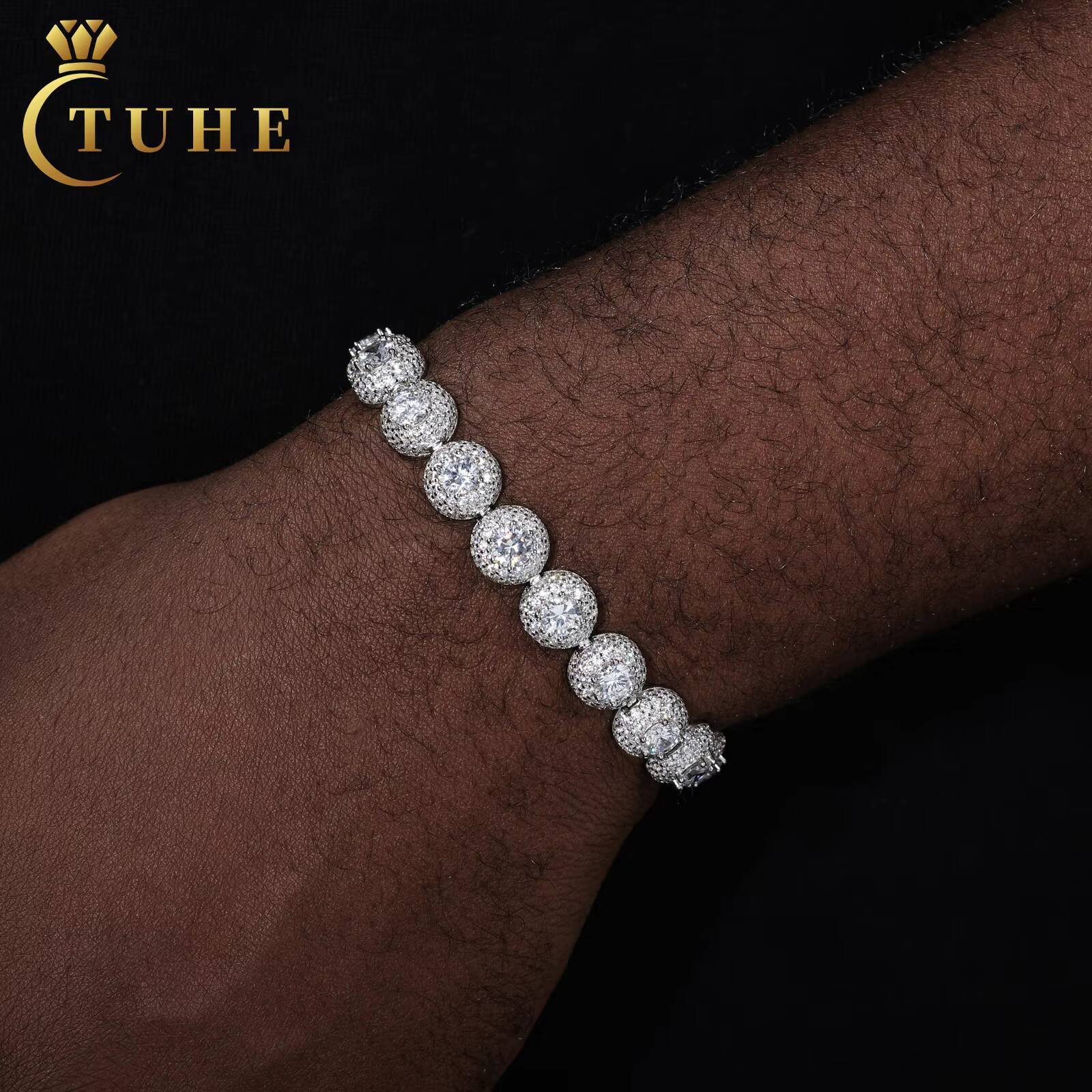 New Designs Luxury 10mm 925 Silver White Gold Plated VVS Moissanite Hip Hop Fine Jewelry Iced Out Round Tennis Bracelet