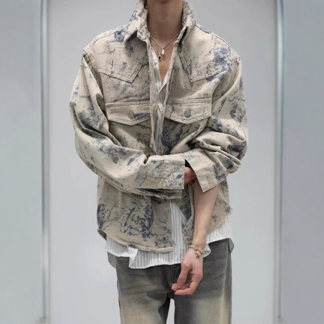 American Tie-dye Denim Jacket For Designer Jacket Men Spring And Autumn New Trendy Brand High-end Feel Stylish And Versatile Workwear Jacket