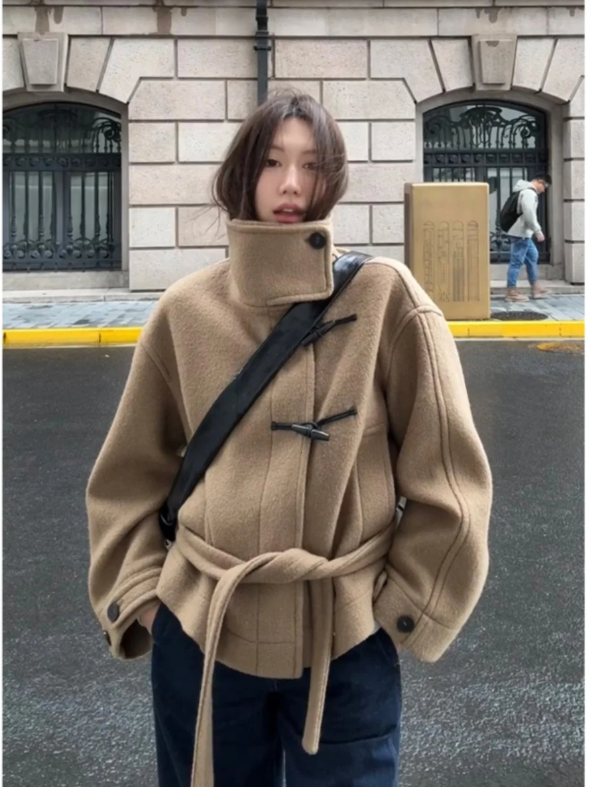 ort Woolen Coat Womens 2025 Autumn Winter HighEnd Feeling Buttoned Outerwear Korean Sle Small Size Thiened Long S 251029