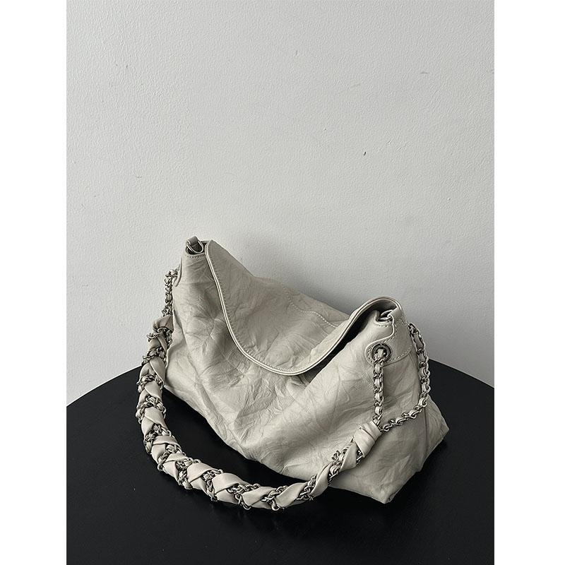 2025 New Style Women's High-end Fashion White Hand-grained Tote Bag Versatile Single Shoulder Crossbody Chain Bag