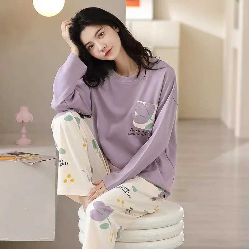 Womens TwoPiece New Pajamas Spring And Autumn Pajamas Homewear Womens Models LongSleeved Large Size Thin Homewear SuitT251029