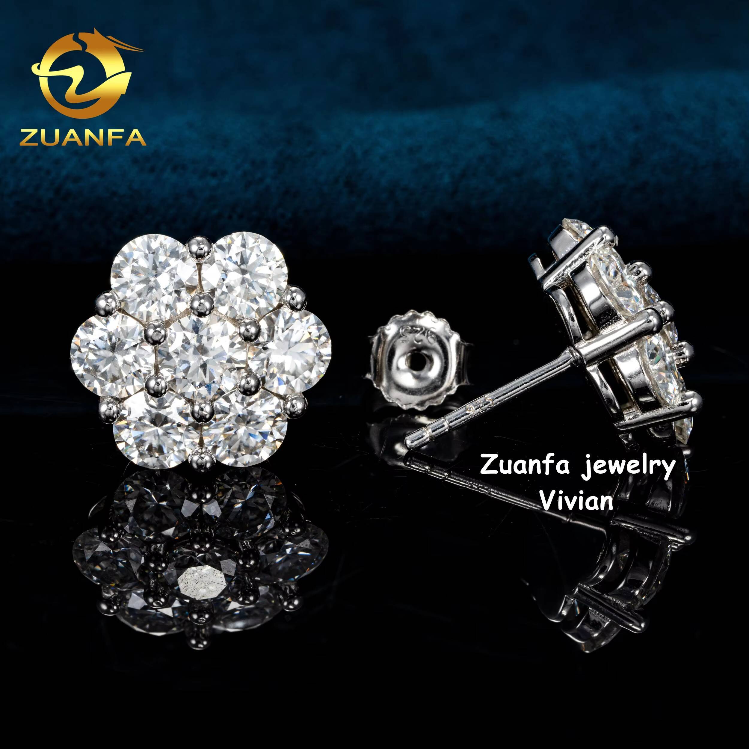 VVS Moissanite Diamond GRA Certificated Sterling Silver 925 Iced Out Earrings Fine Jewelry Moissanite Hip Hop Flower Earrings