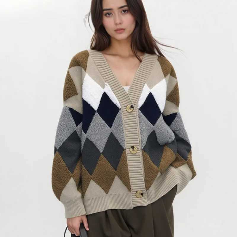 Autumn Loose Vneck Women Knitted Cardigan Sweater Casual Korean Style Jacket Winter Warm Long Sleeve Knitwear J251029