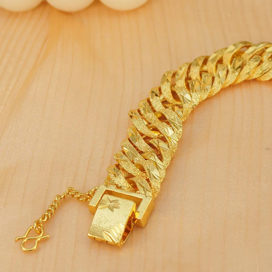 1Pcs Fashion Ladies 24K Gold Plated Hip Hop Thick Chain Bracelet 195cm 767 inches Copper Wrist Jewelry 251028