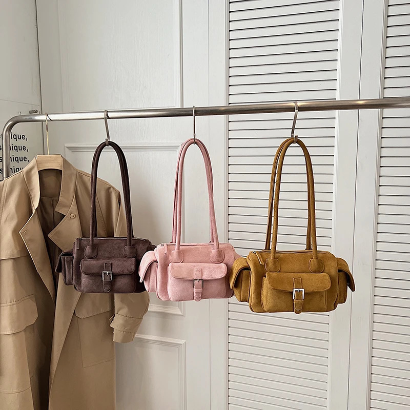 Multipockets Mini Shoulder Bags For Women Faux Suede Pure Color Satchels Bag Autumn Casual Street Small Square Handbag 251029