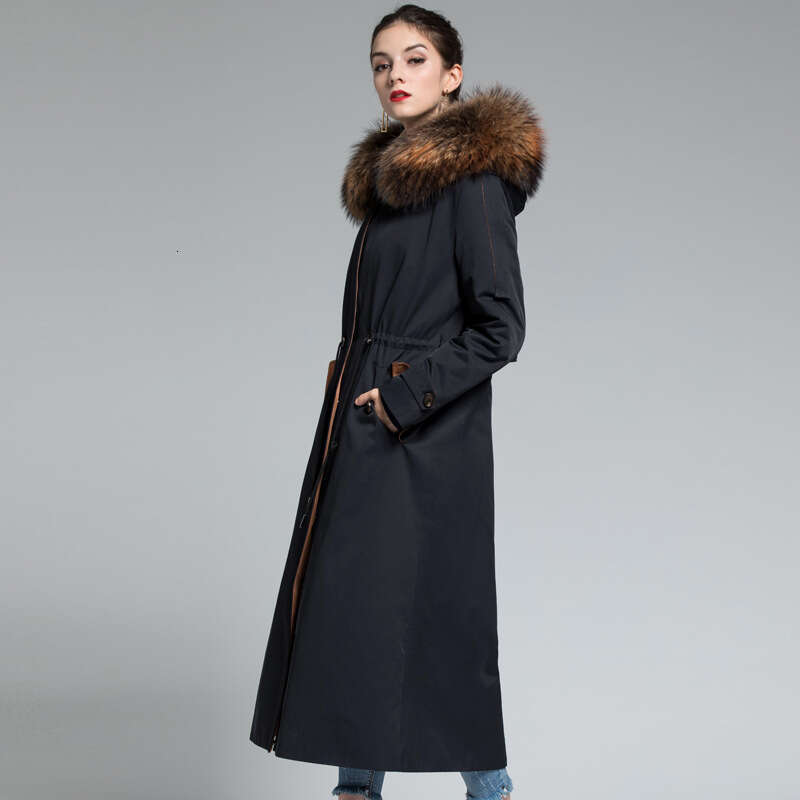 Extended Thickened 2025 New For Women, Long Over-The-Knee Style With Detachable Large Collar And Rabbit Fur Inner Lining, Women's Parka