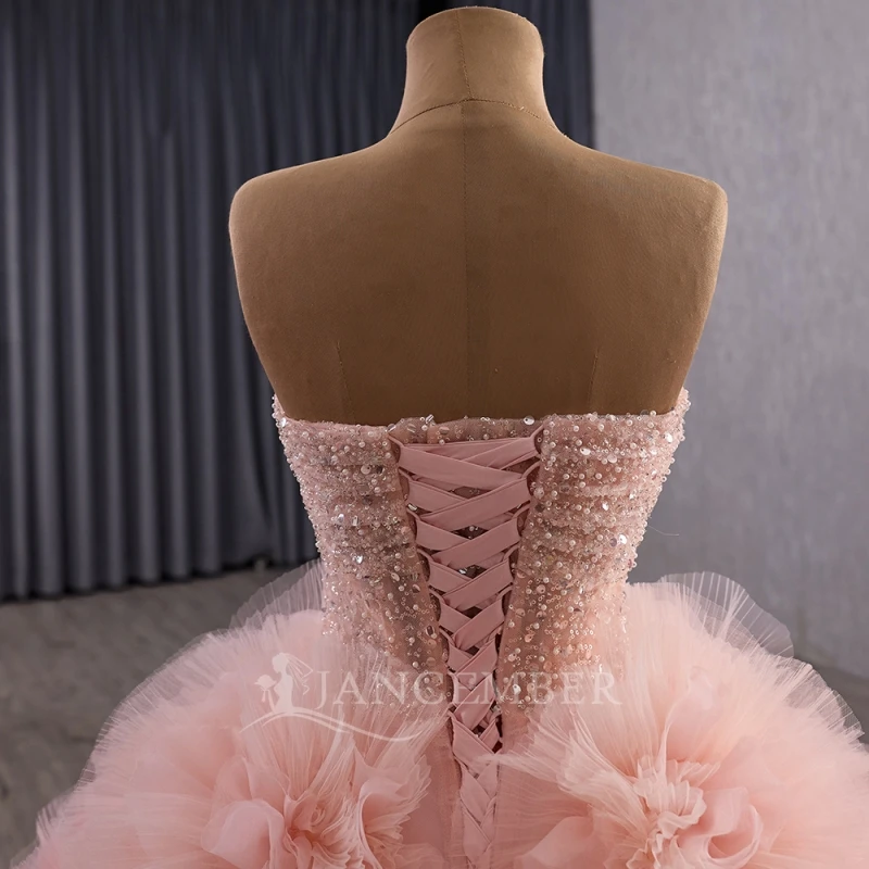 Pink Ball Gown Quinceanera Dresses Off The Shoulder Sequin Beading Crystal Tiered Tull Party Birthday Sweet 16 Dress Vestidos 15 Anos
