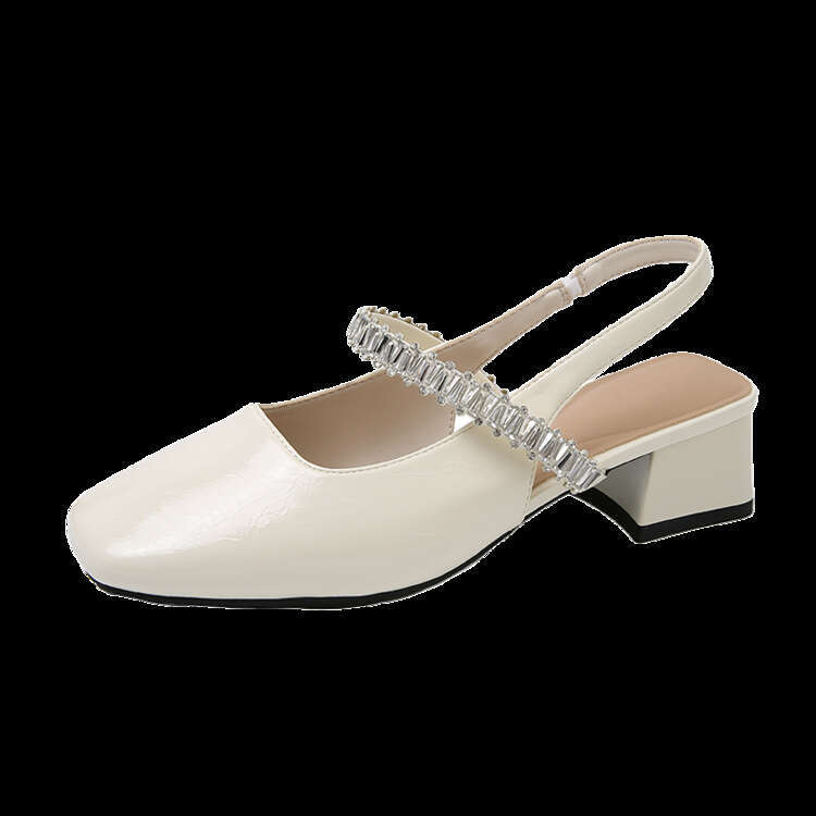 Women's 2025 New French Style Designer Shoe Flat Low Heel Closed Sandals Rhinestone Strap Soft Insole Shallow Mouth Square Toe Breathable Single 