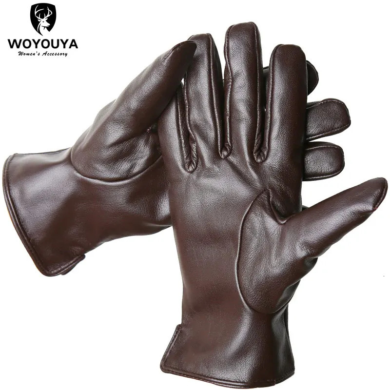 mens sheepskin gloves winter warm plus velvet short thin driving color leather highend Winter for men 8025Y 251013