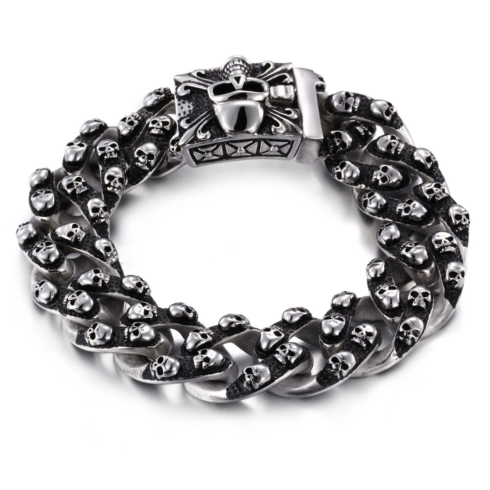 20mm Fashion Male Skeleton Chain Bracelet Stainless Steel Retro Cross Vintage Black All Skull Chain Bracelets Jewelry 251028