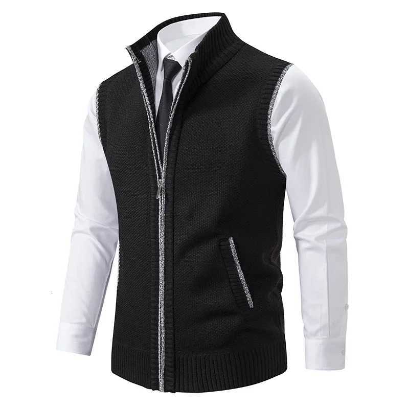 Autumn Winter Knit Vests Men Stand Collar Solid Color Knitted Sleeveless Sweatercoat Man Zipper Vest Cardigan Knitting Waistcoat W251029