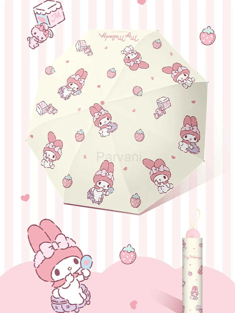 Sanrio Sanrio Official Cute Umbrella Cartoon My Melody Umbrella Rain And Sun Protection High Aesthetic Three Fold 8k Black Glue Flip Ou L251029